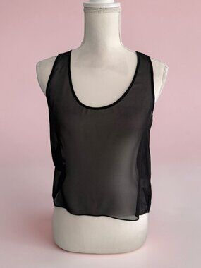 DIANE VON FURSTENBERG Black Sheer Crop Tank Top Size 6